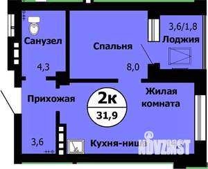 2-к квартира, строящийся дом, 32м2, 2/24 этаж