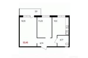 2-к квартира, вторичка, 52м2, 8/18 этаж
