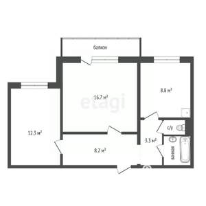 2-к квартира, вторичка, 53м2, 4/9 этаж