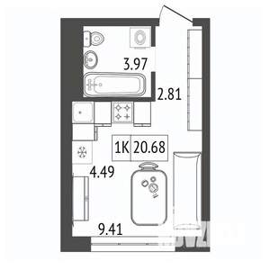 1-к квартира, строящийся дом, 21м2, 7/17 этаж