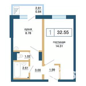 1-к квартира, строящийся дом, 33м2, 16/17 этаж