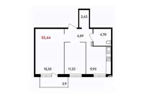 2-к квартира, вторичка, 56м2, 6/18 этаж