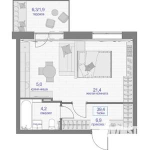 1-к квартира, вторичка, 48м2, 13/24 этаж