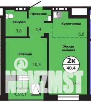2-к квартира, строящийся дом, 40м2, 7/19 этаж