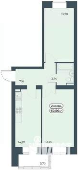 2-к квартира, строящийся дом, 61м2, 9/9 этаж