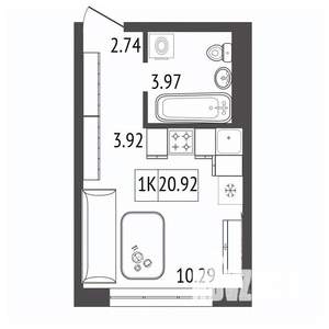 1-к квартира, строящийся дом, 21м2, 11/17 этаж