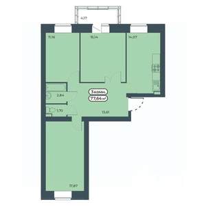 3-к квартира, строящийся дом, 78м2, 3/9 этаж