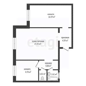 2-к квартира, вторичка, 62м2, 1/17 этаж