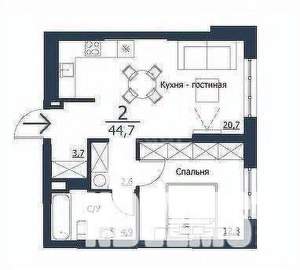 2-к квартира, вторичка, 45м2, 7/23 этаж