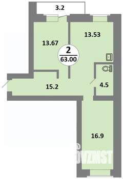 3-к квартира, строящийся дом, 63м2, 12/14 этаж