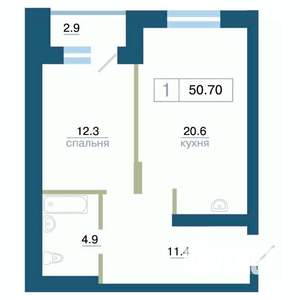 1-к квартира, строящийся дом, 51м2, 6/24 этаж