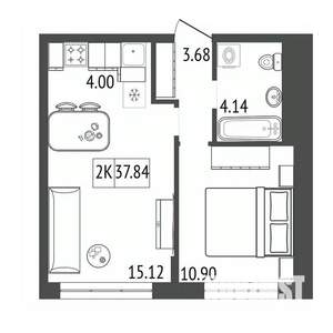 2-к квартира, вторичка, 38м2, 16/17 этаж
