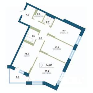 3-к квартира, вторичка, 94м2, 22/24 этаж