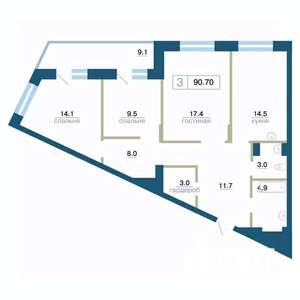 3-к квартира, вторичка, 91м2, 2/24 этаж