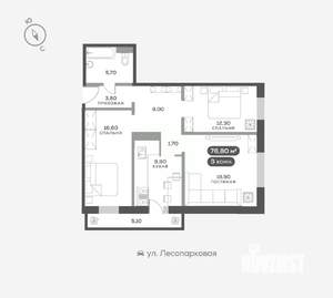 3-к квартира, вторичка, 77м2, 10/17 этаж