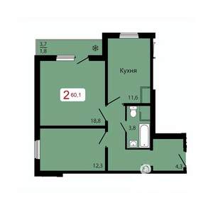 2-к квартира, строящийся дом, 60м2, 17/17 этаж