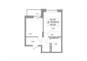 2-к квартира, строящийся дом, 45м2, 1/17 этаж