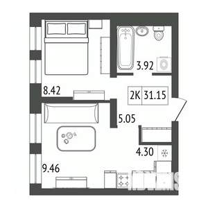 2-к квартира, вторичка, 31м2, 12/17 этаж