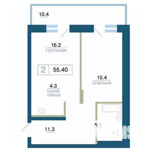 2-к квартира, вторичка, 55м2, 18/24 этаж