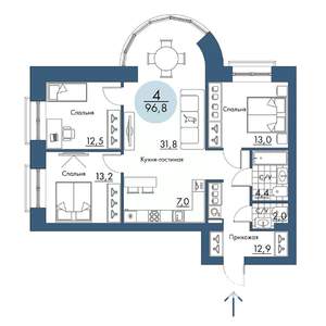 4-к квартира, строящийся дом, 97м2, 2/17 этаж