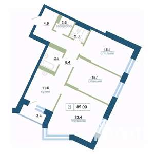 3-к квартира, строящийся дом, 89м2, 4/24 этаж