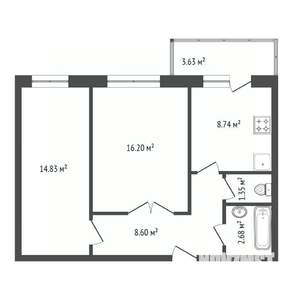 2-к квартира, вторичка, 53м2, 5/10 этаж