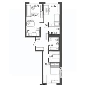 3-к квартира, вторичка, 65м2, 8/17 этаж