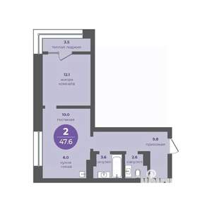 2-к квартира, вторичка, 48м2, 6/16 этаж