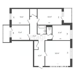 4-к квартира, вторичка, 80м2, 2/9 этаж