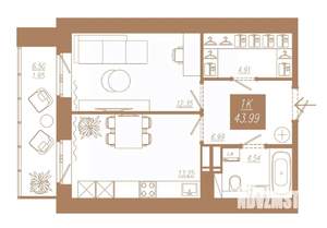 1-к квартира, строящийся дом, 44м2, 4/23 этаж