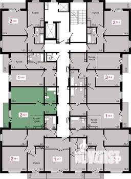 2-к квартира, строящийся дом, 52м2, 8/17 этаж