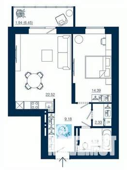 2-к квартира, строящийся дом, 55м2, 19/19 этаж