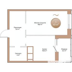 1-к квартира, вторичка, 43м2, 14/24 этаж