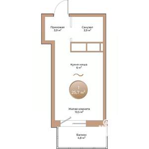 1-к квартира, строящийся дом, 26м2, 2/24 этаж