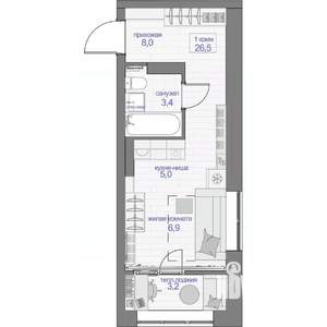 1-к квартира, вторичка, 27м2, 9/13 этаж