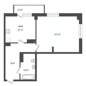 1-к квартира, сданный дом, 43м2, 8/25 этаж