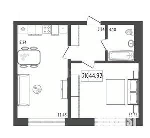 2-к квартира, вторичка, 45м2, 4/17 этаж