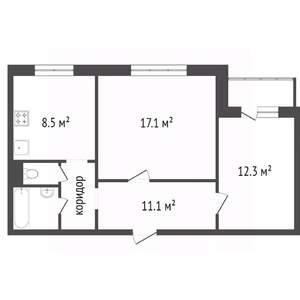 2-к квартира, вторичка, 53м2, 1/9 этаж