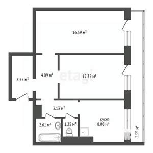 2-к квартира, вторичка, 52м2, 2/14 этаж