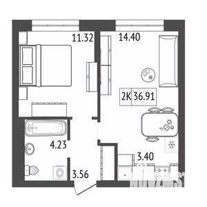 2-к квартира, строящийся дом, 37м2, 5/17 этаж