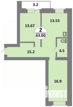 3-к квартира, строящийся дом, 63м2, 2/14 этаж