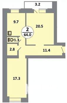 2-к квартира, вторичка, 64м2, 7/14 этаж