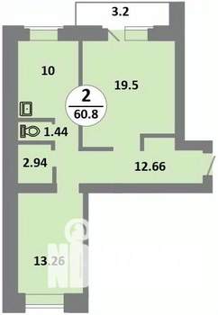 2-к квартира, строящийся дом, 59м2, 2/14 этаж