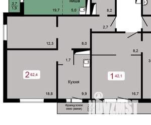2-к квартира, сданный дом, 62м2, 1/17 этаж