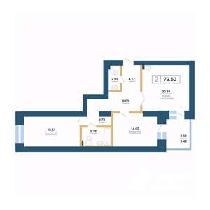 2-к квартира, вторичка, 80м2, 4/7 этаж