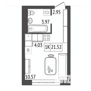 1-к квартира, строящийся дом, 22м2, 2/17 этаж