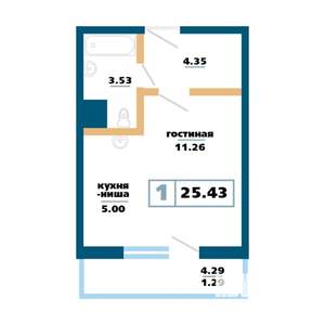 1-к квартира, строящийся дом, 25м2, 13/17 этаж