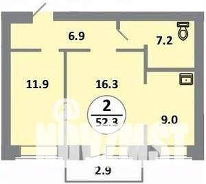 2-к квартира, вторичка, 53м2, 13/14 этаж