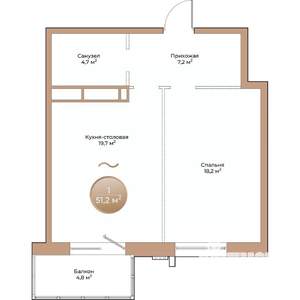 1-к квартира, вторичка, 51м2, 2/24 этаж