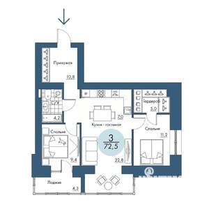 3-к квартира, вторичка, 73м2, 4/17 этаж